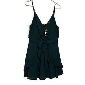 Trixxi  Womens Summer Dress Spaghetti Straps Lined Ruffles Faux Wrap Large Green
